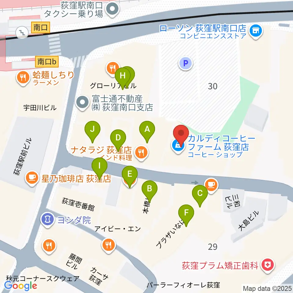 荻窪ミュージックセンター周辺のファミレス・ファーストフード一覧地図
