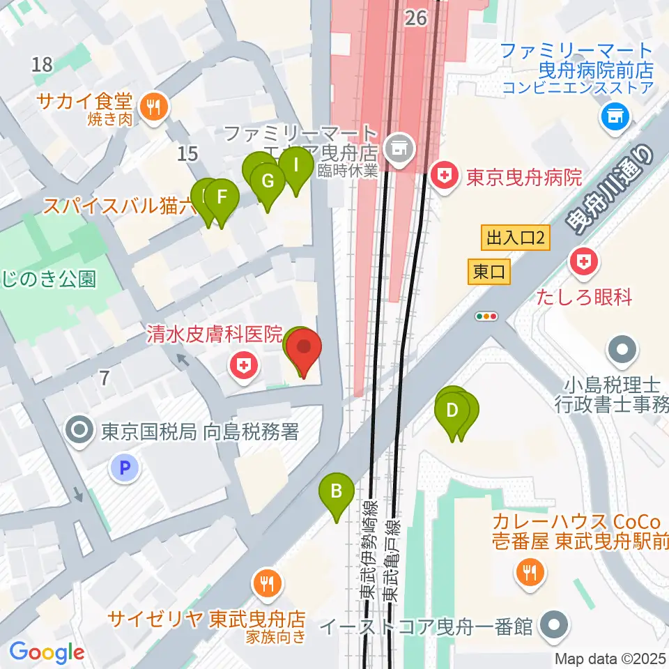 マット音楽教室 曳舟第一教室周辺のファミレス・ファーストフード一覧地図