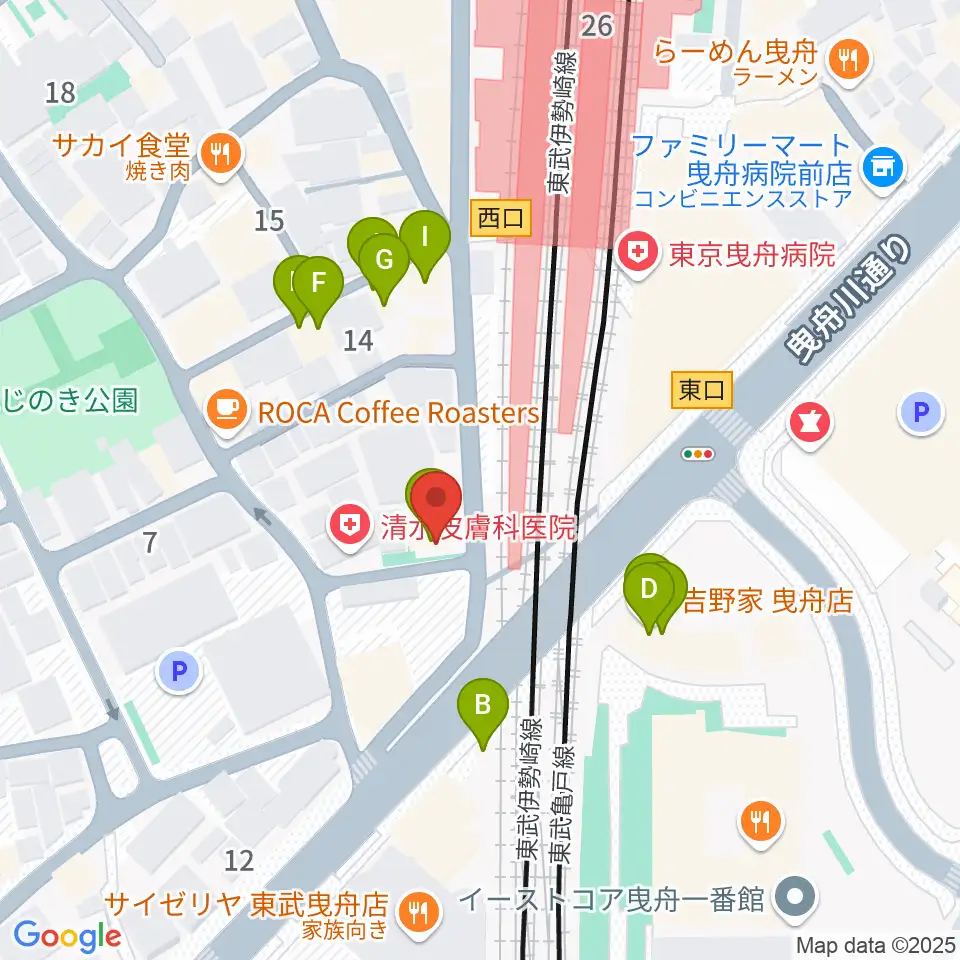マット音楽教室 曳舟第一教室周辺のファミレス・ファーストフード一覧地図