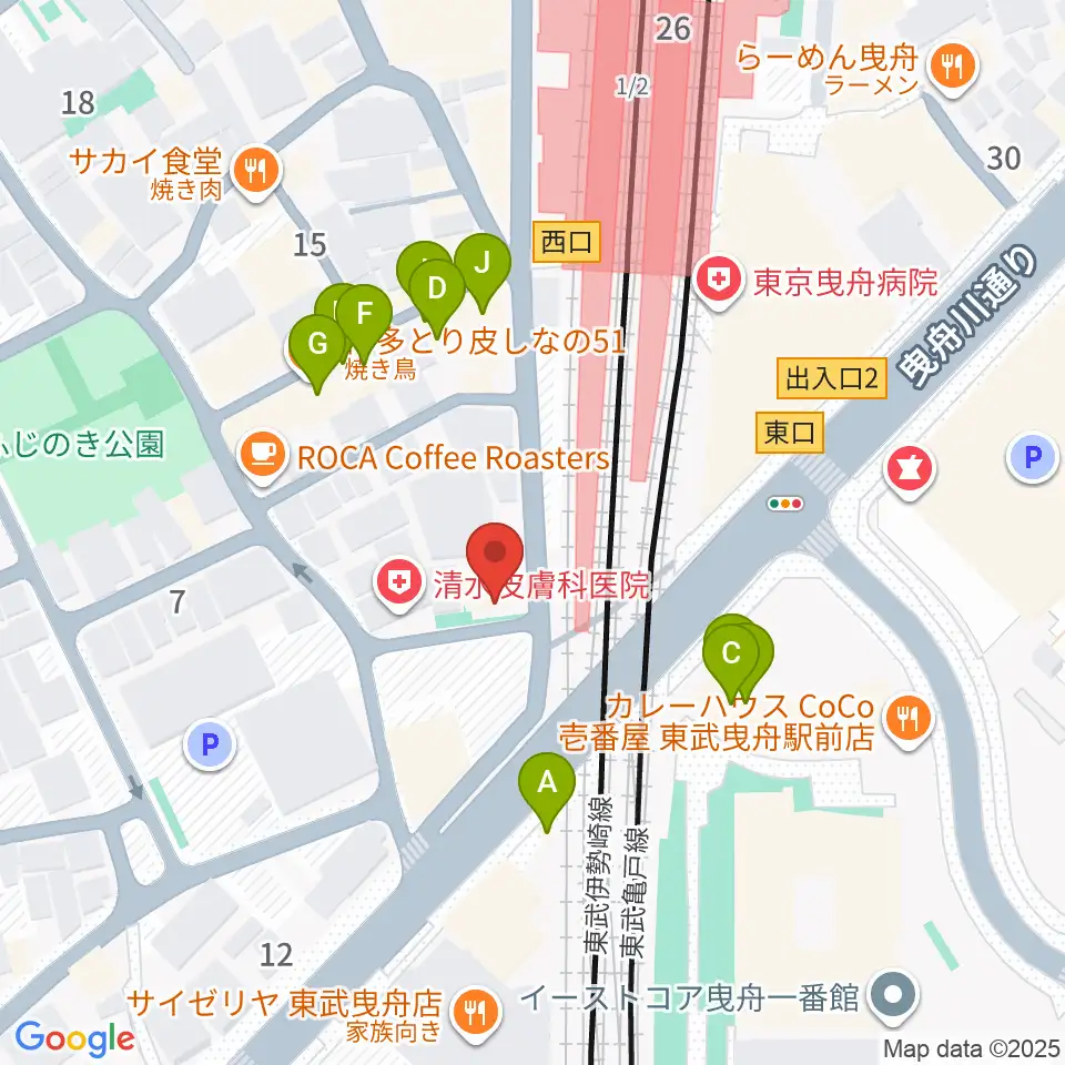 マット音楽教室 曳舟第一教室周辺のファミレス・ファーストフード一覧地図