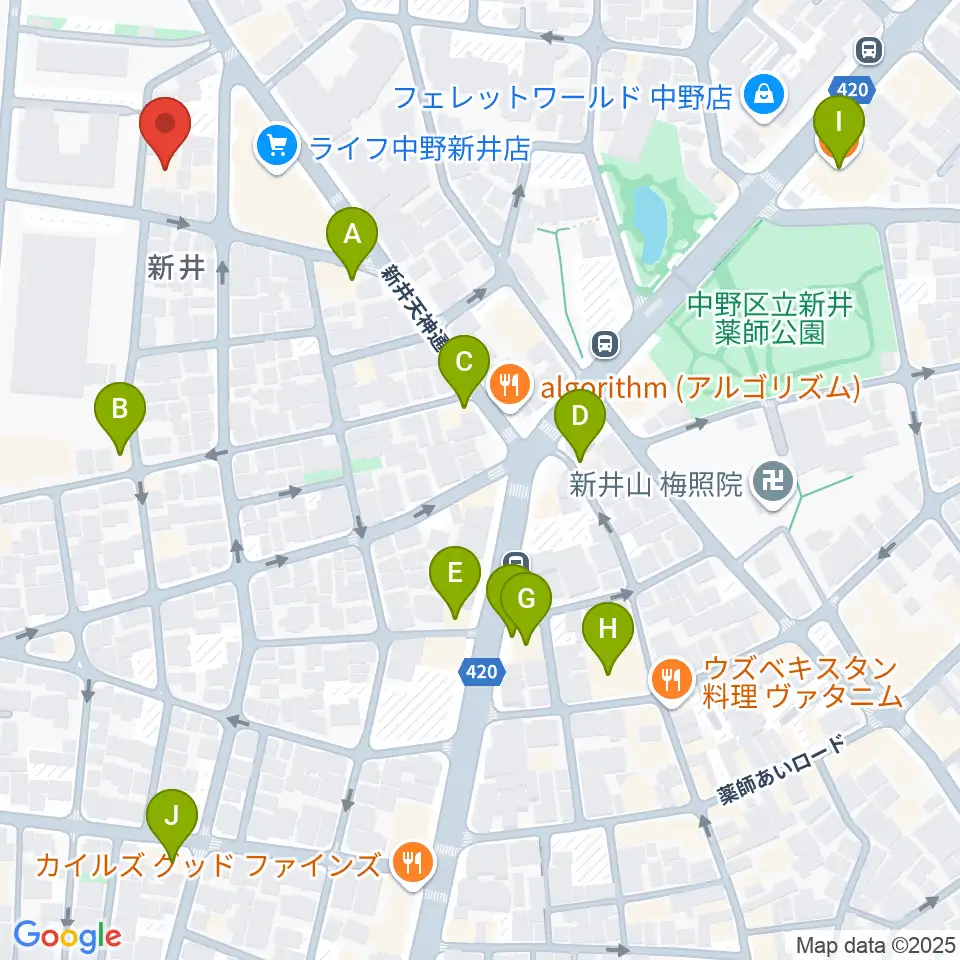 ヒロミュージックスクール沼袋校周辺のファミレス・ファーストフード一覧地図
