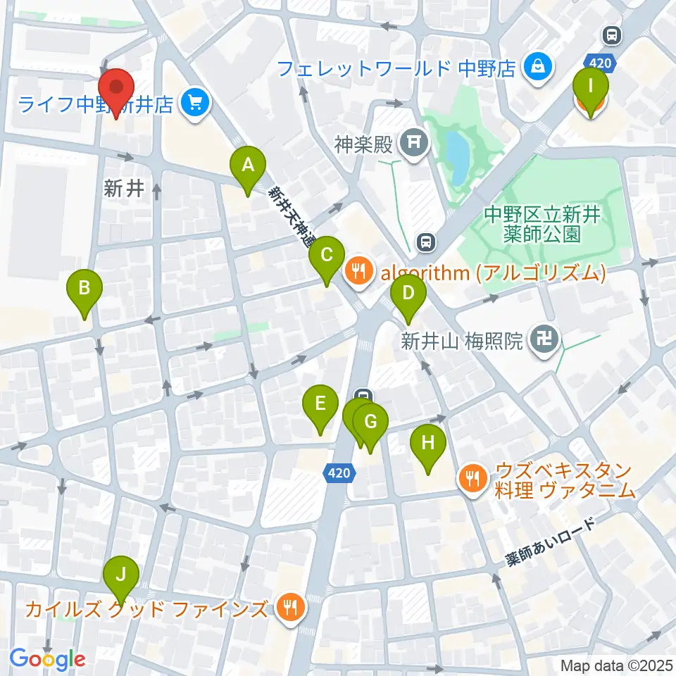 ヒロミュージックスクール沼袋校周辺のファミレス・ファーストフード一覧地図