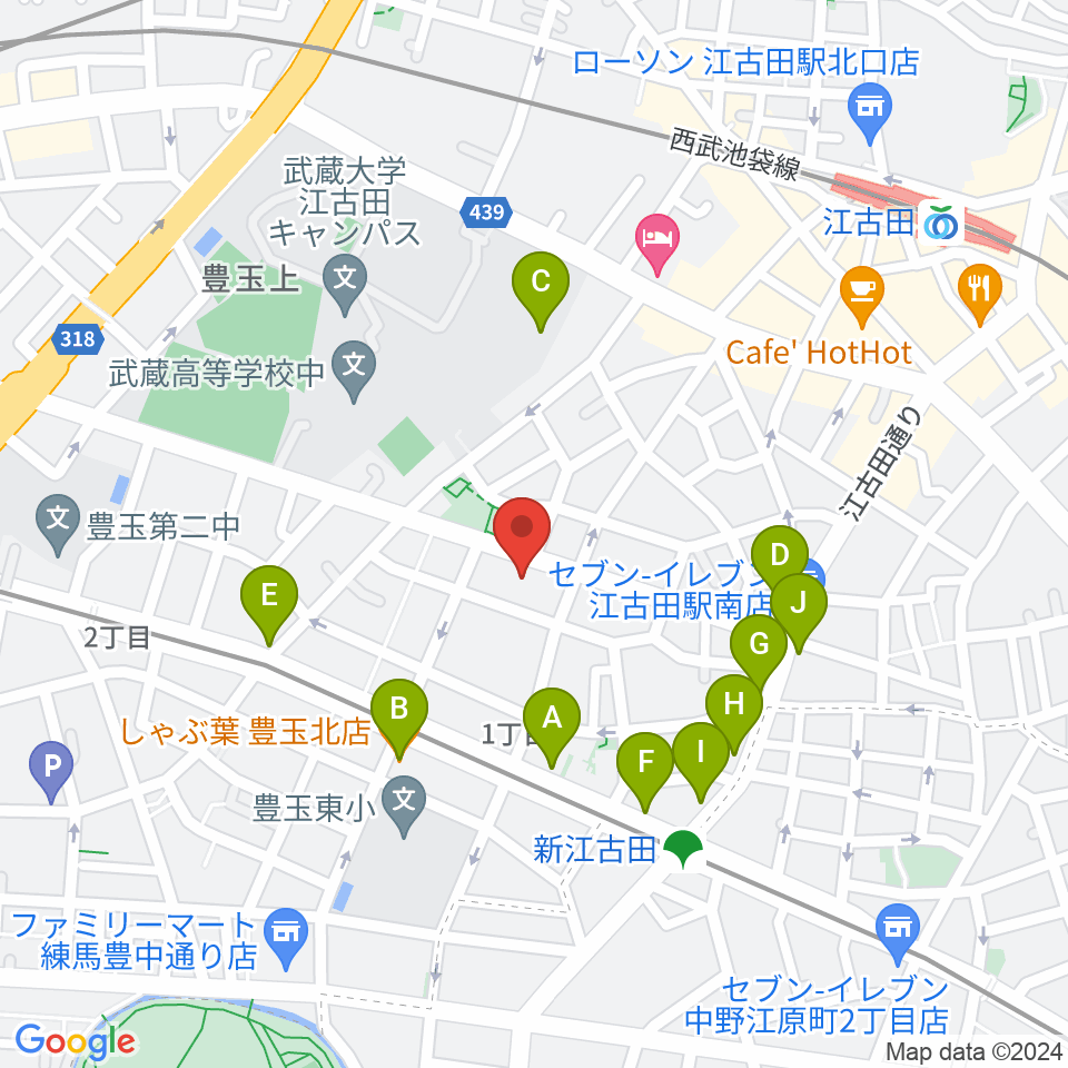 江古田Pスタジオ周辺のファミレス・ファーストフード一覧地図