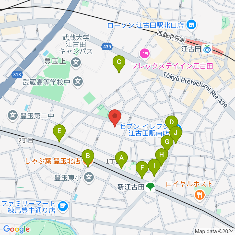 江古田Pスタジオ周辺のファミレス・ファーストフード一覧地図