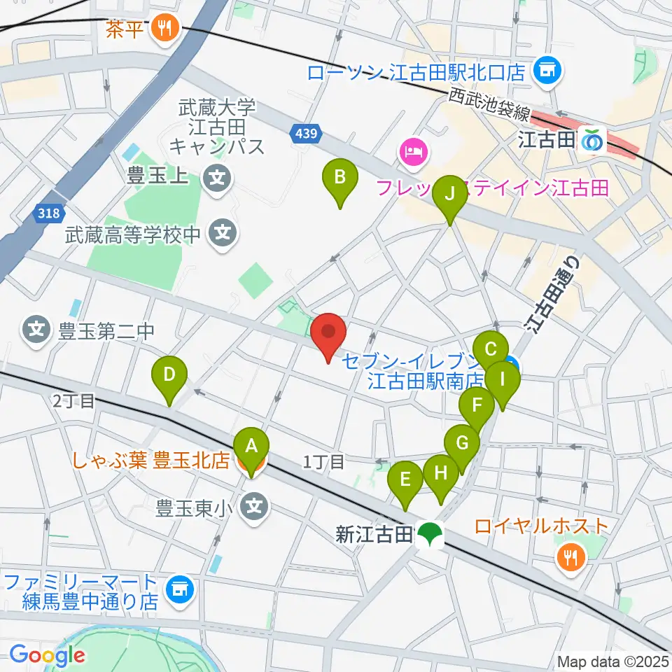 江古田Pスタジオ周辺のファミレス・ファーストフード一覧地図
