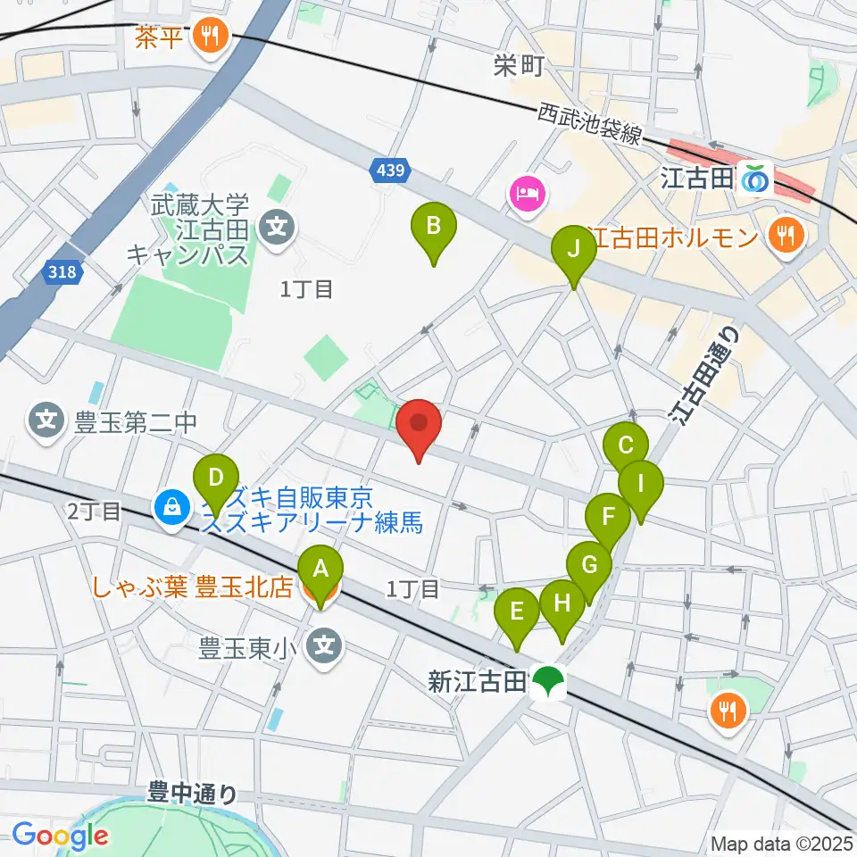 江古田Pスタジオ周辺のファミレス・ファーストフード一覧地図