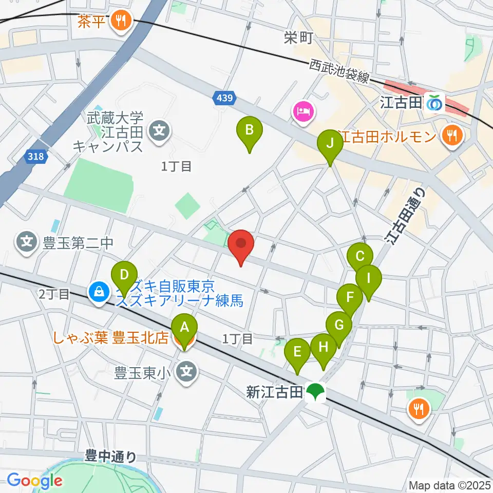 江古田Pスタジオ周辺のファミレス・ファーストフード一覧地図