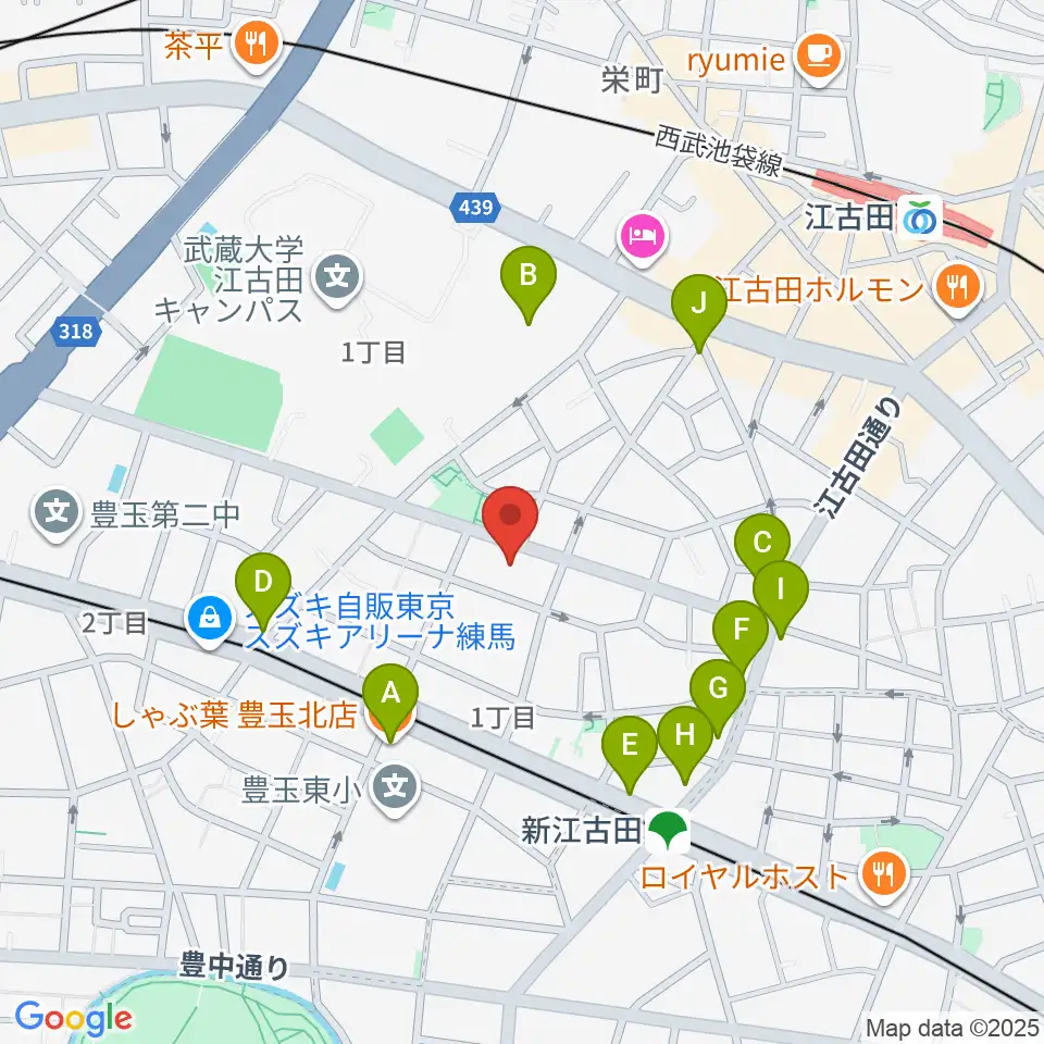 江古田Pスタジオ周辺のファミレス・ファーストフード一覧地図