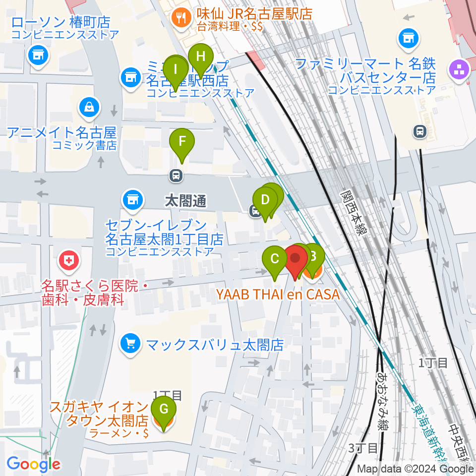 邦楽ラウンジ・和楽器スクール周辺のファミレス・ファーストフード一覧地図