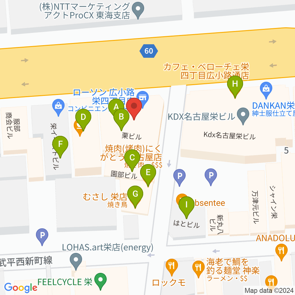 ボーカルスクールVOAT名古屋校周辺のファミレス・ファーストフード一覧地図