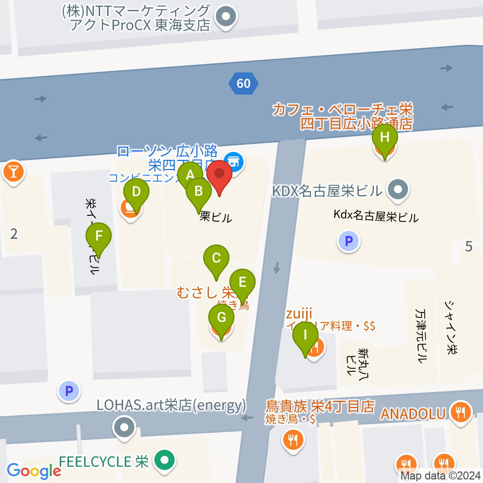 ボーカルスクールVOAT名古屋校周辺のファミレス・ファーストフード一覧地図