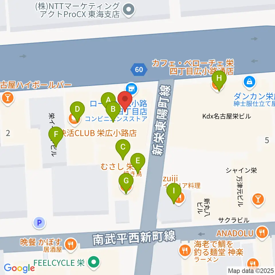 ボーカルスクールVOAT名古屋校周辺のファミレス・ファーストフード一覧地図