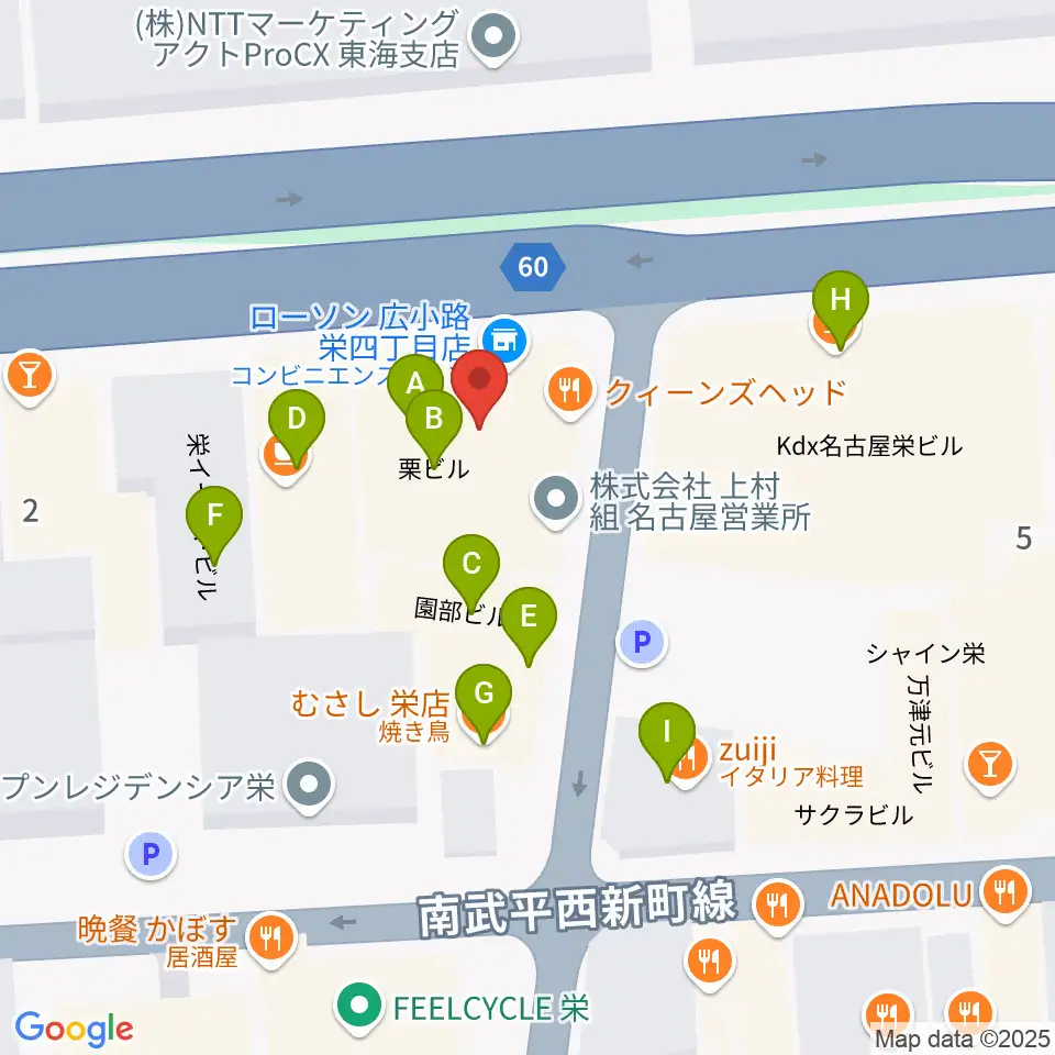 ボーカルスクールVOAT名古屋校周辺のファミレス・ファーストフード一覧地図