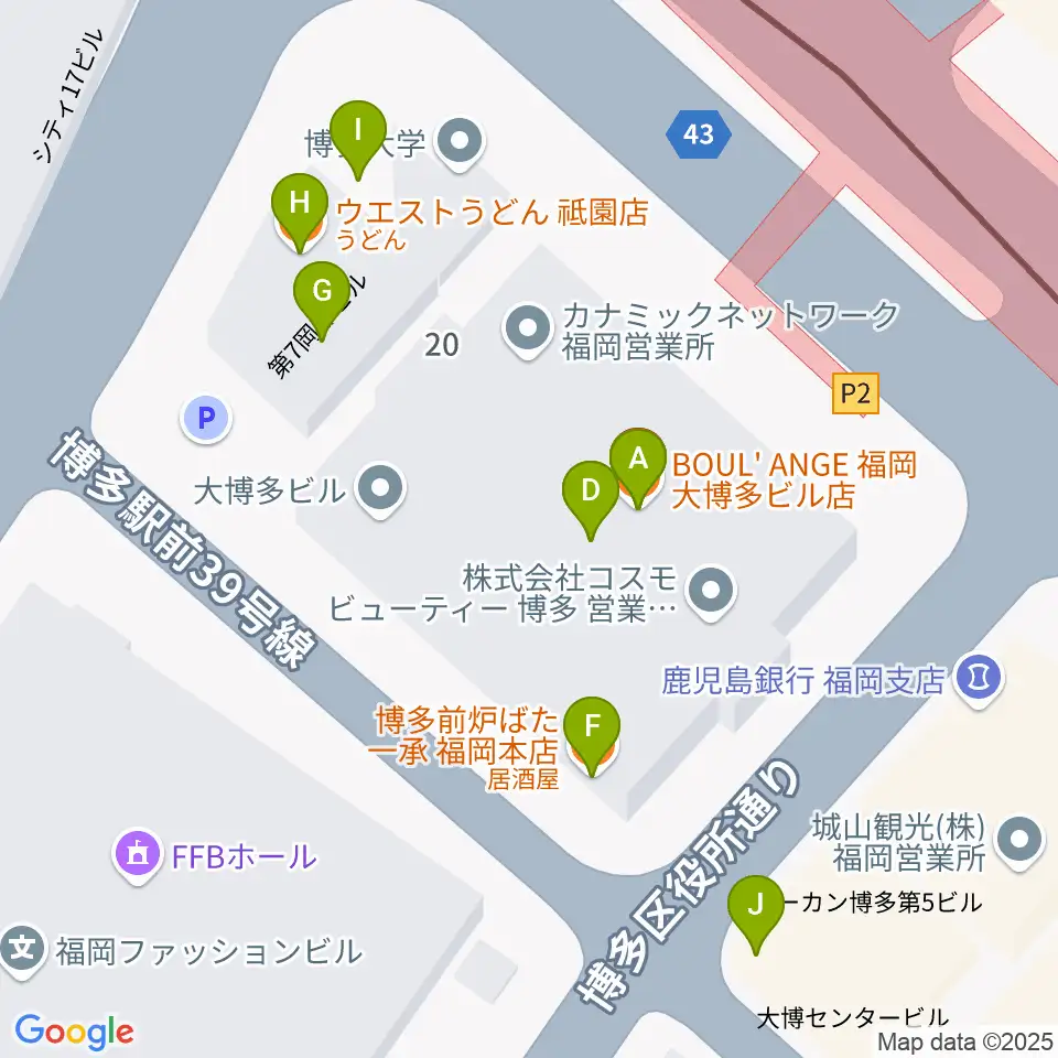 ボーカルスクールVOAT 福岡校周辺のファミレス・ファーストフード一覧地図