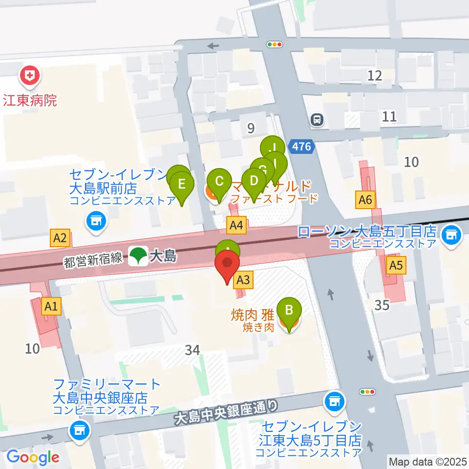 英会話とピアノの教室グローリーアカデミー周辺のファミレス・ファーストフード一覧地図