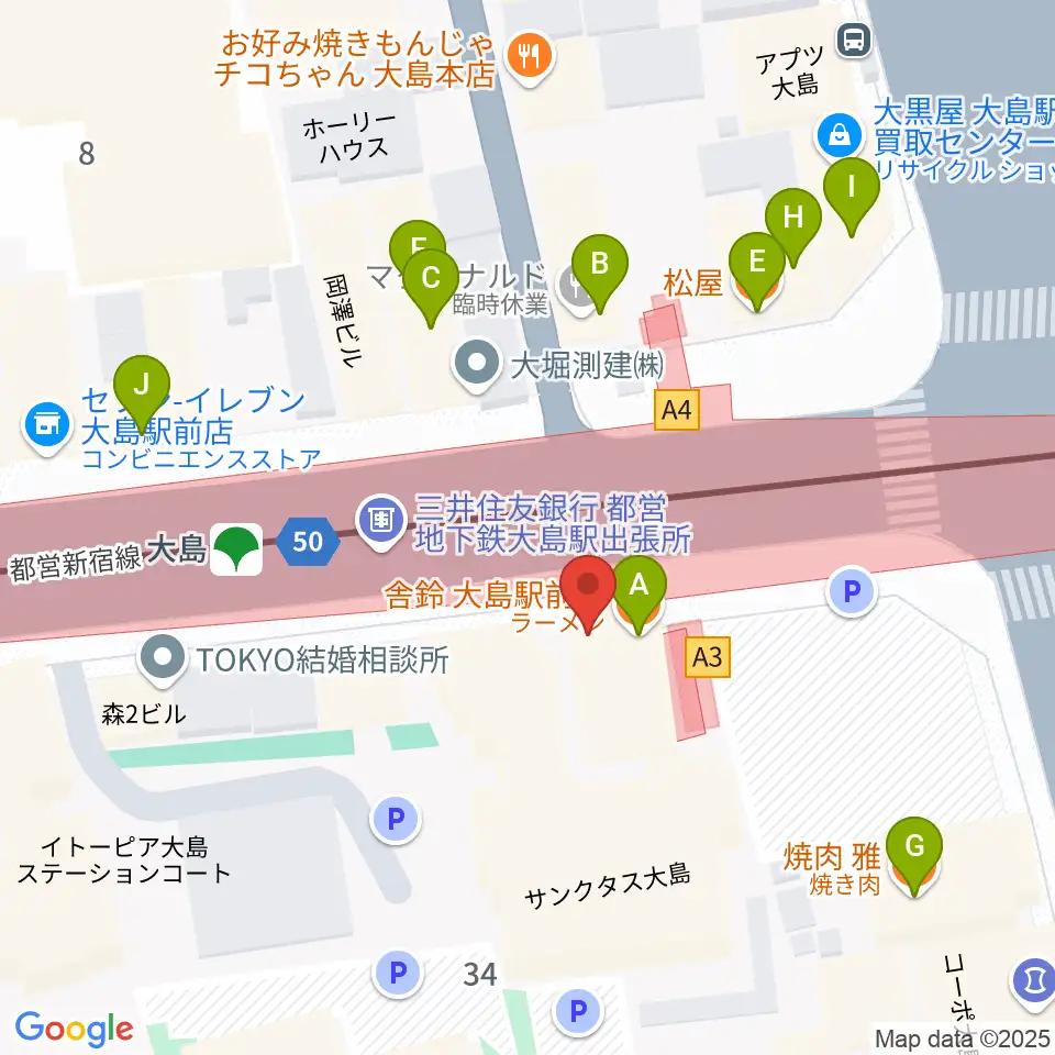 グローリーアカデミー周辺のファミレス・ファーストフード一覧地図