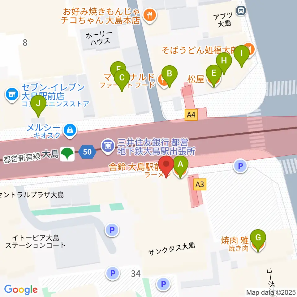 グローリーアカデミー周辺のファミレス・ファーストフード一覧地図