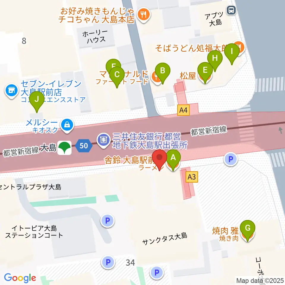 グローリーアカデミー周辺のファミレス・ファーストフード一覧地図