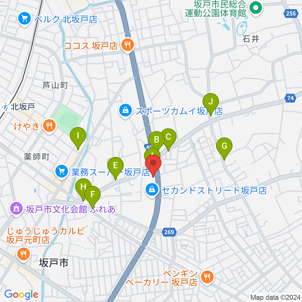 わかば楽器 ライブスペースリディム周辺のファミレス・ファーストフード一覧地図