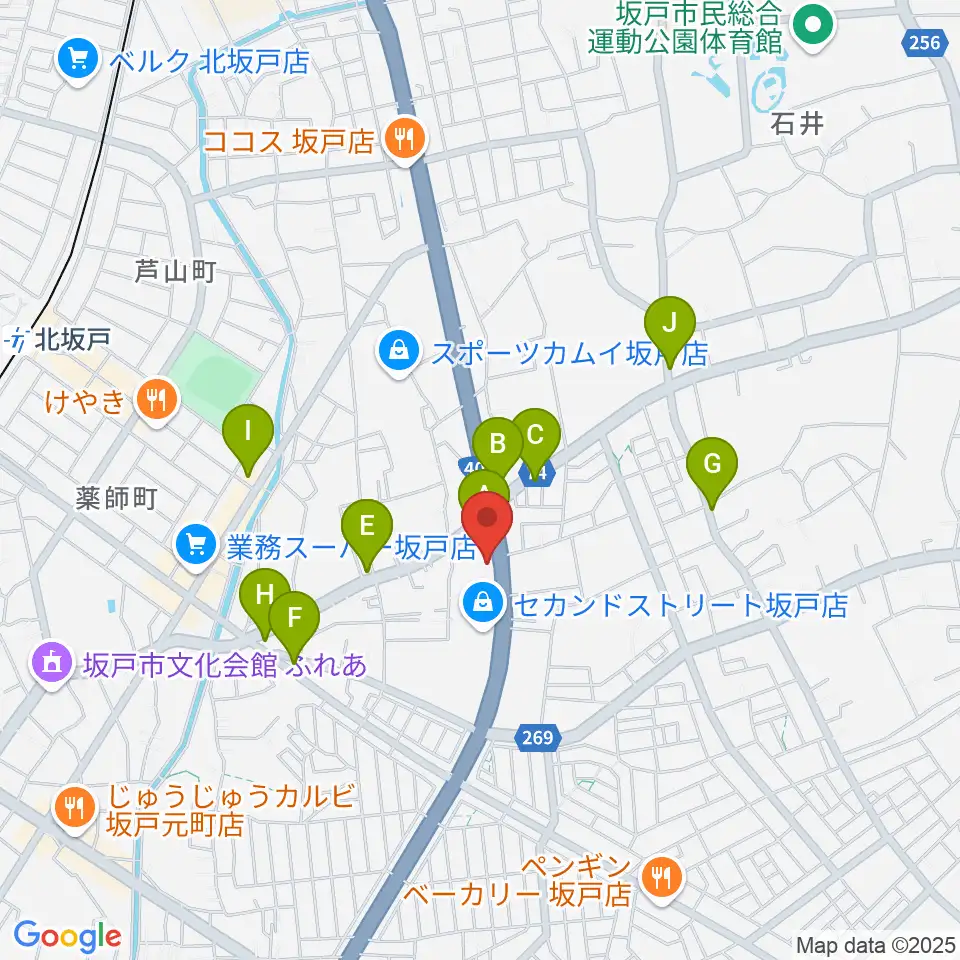 わかば楽器 ライブスペースリディム周辺のファミレス・ファーストフード一覧地図