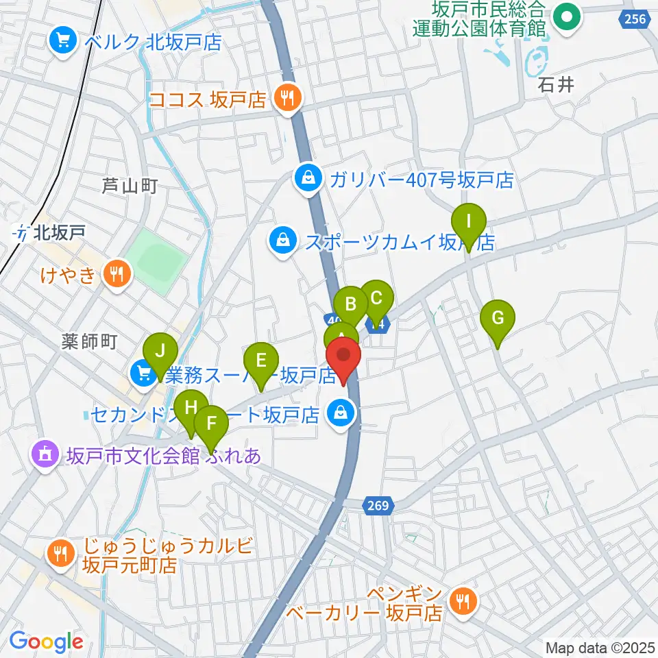 わかば楽器 ライブスペースリディム周辺のファミレス・ファーストフード一覧地図