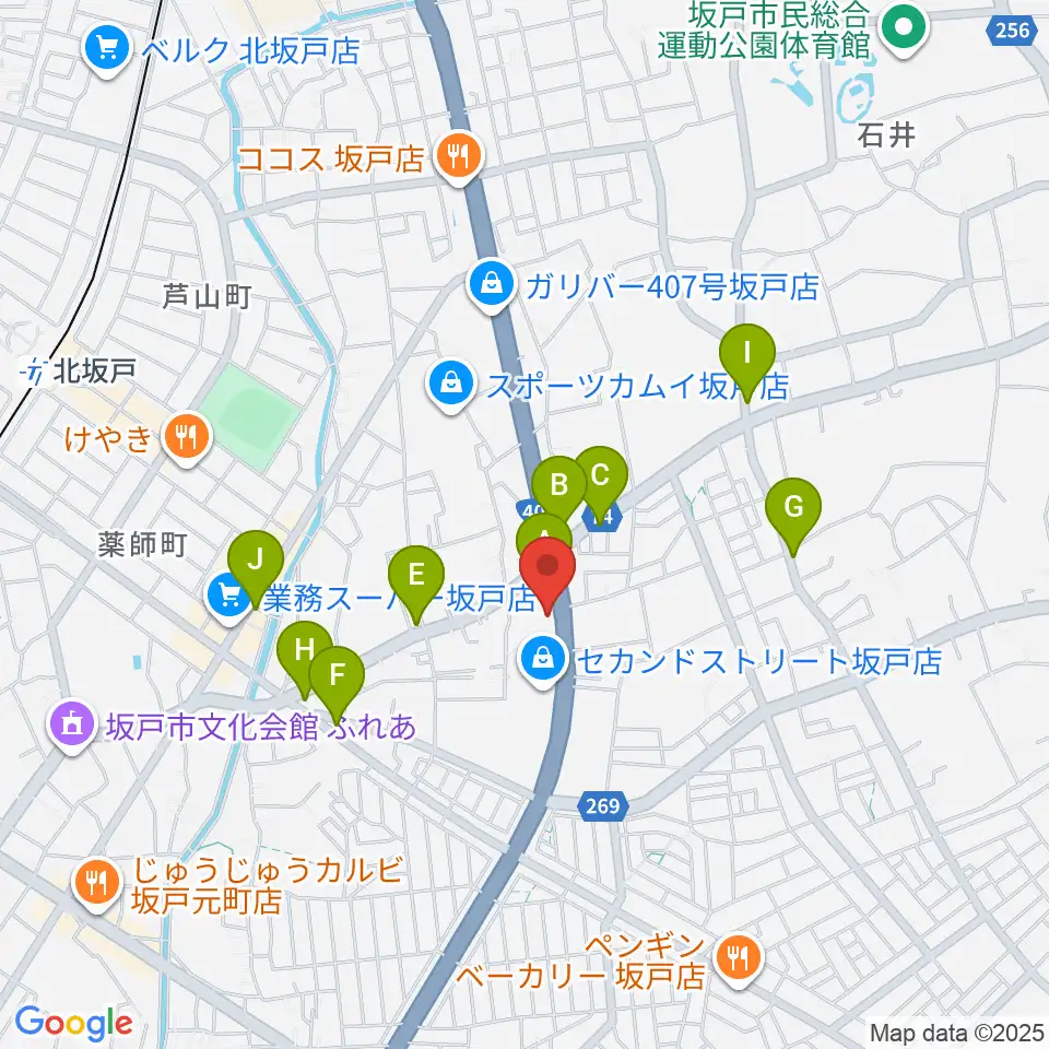わかば楽器 ライブスペースリディム周辺のファミレス・ファーストフード一覧地図