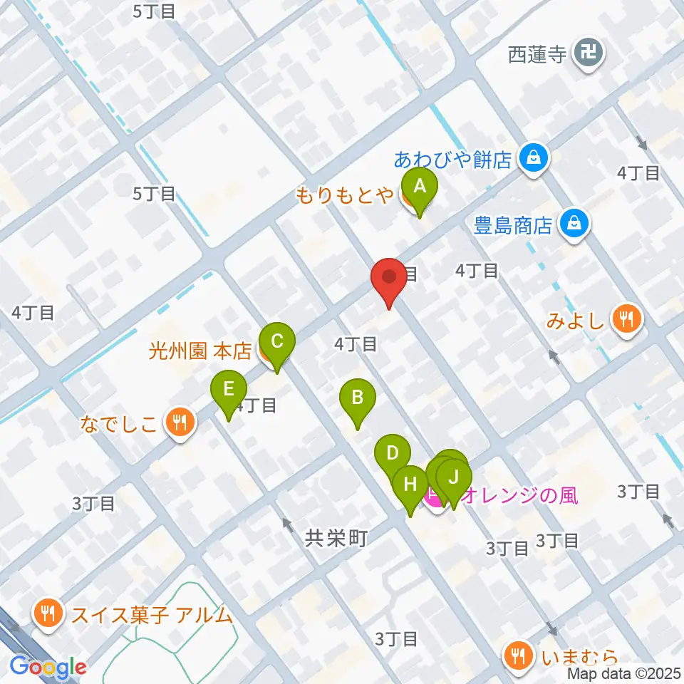 河上楽器店周辺のファミレス・ファーストフード一覧地図