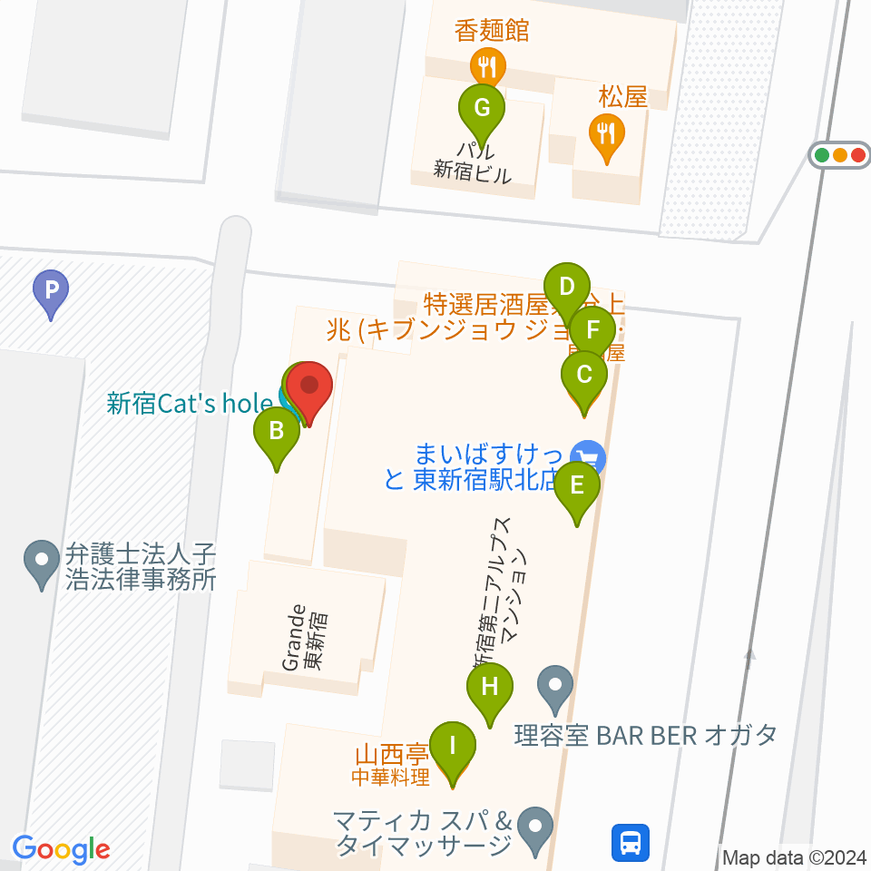 新宿Cat's hole周辺のファミレス・ファーストフード一覧地図