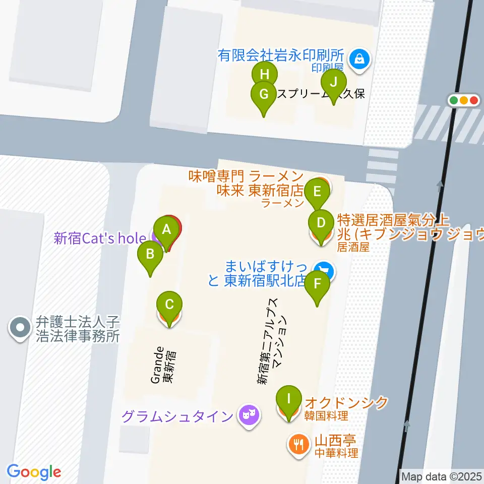 新宿Cat's hole周辺のファミレス・ファーストフード一覧地図