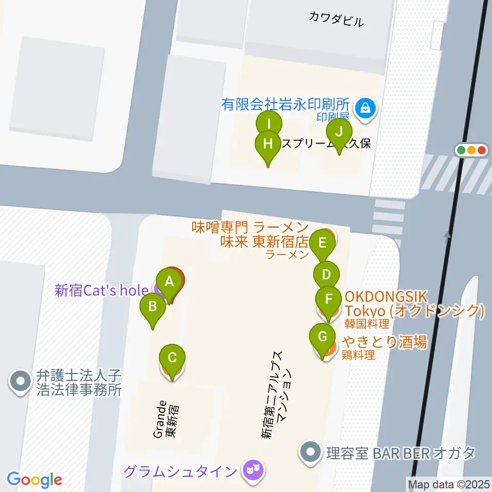 新宿Cat's hole周辺のファミレス・ファーストフード一覧地図