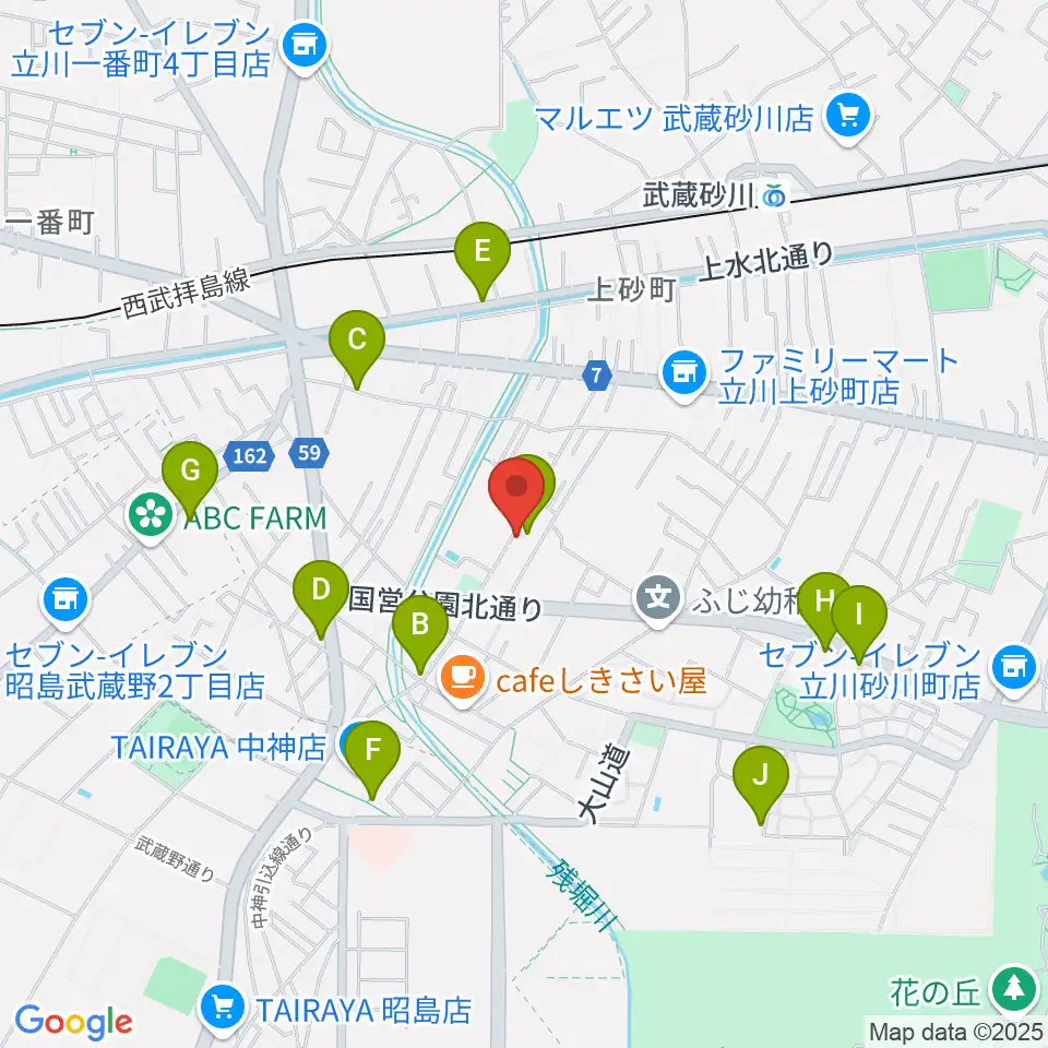 ピアノメンテナンスサービス周辺のファミレス・ファーストフード一覧地図