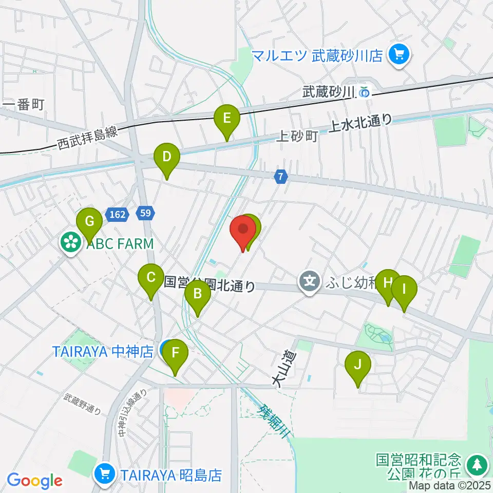 ピアノメンテナンスサービス周辺のファミレス・ファーストフード一覧地図