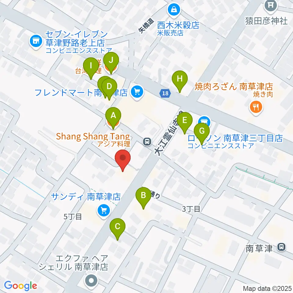 ロマン楽器 草津本店・ロマンホール周辺のファミレス・ファーストフード一覧地図