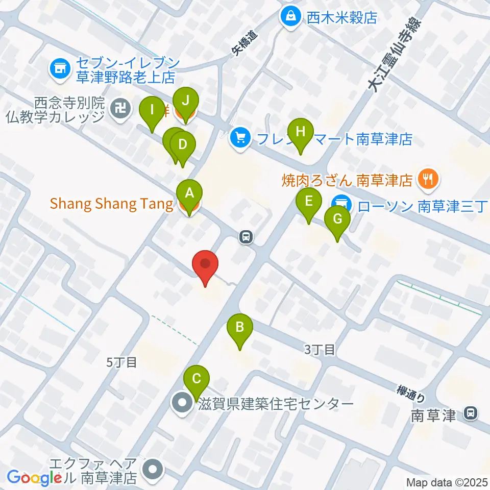 ロマン楽器 草津本店・ロマンホール周辺のファミレス・ファーストフード一覧地図