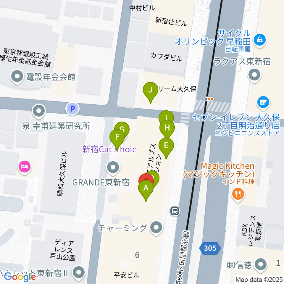 新宿グラムシュタイン周辺のファミレス・ファーストフード一覧地図