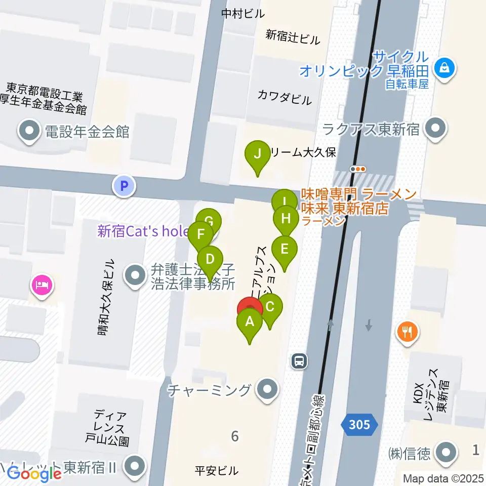 新宿グラムシュタイン周辺のファミレス・ファーストフード一覧地図