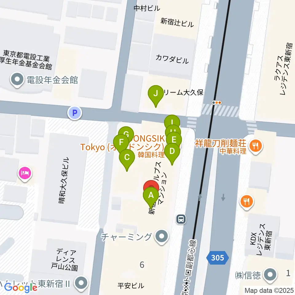新宿グラムシュタイン周辺のファミレス・ファーストフード一覧地図