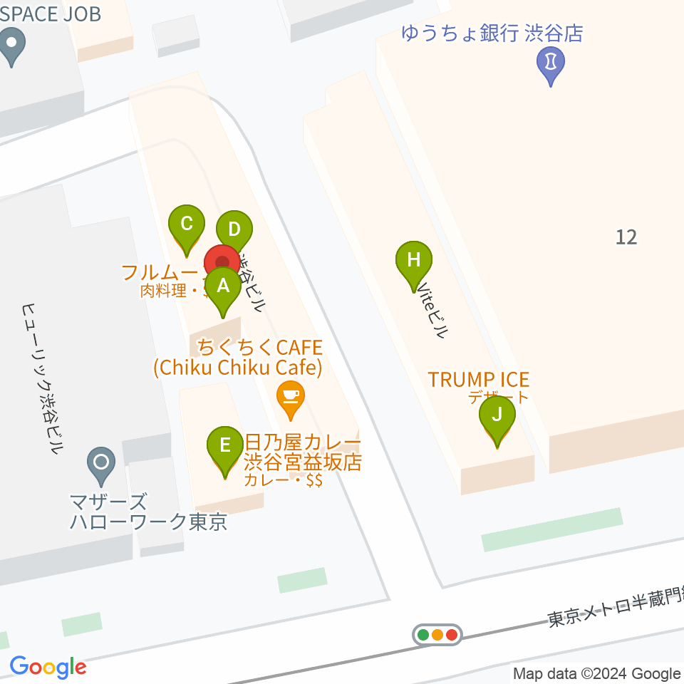 パワフルヴォイスヴォーカルスクール渋谷校周辺のファミレス・ファーストフード一覧地図