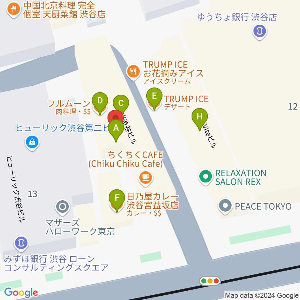 パワフルヴォイスヴォーカルスクール渋谷校周辺のファミレス・ファーストフード一覧地図