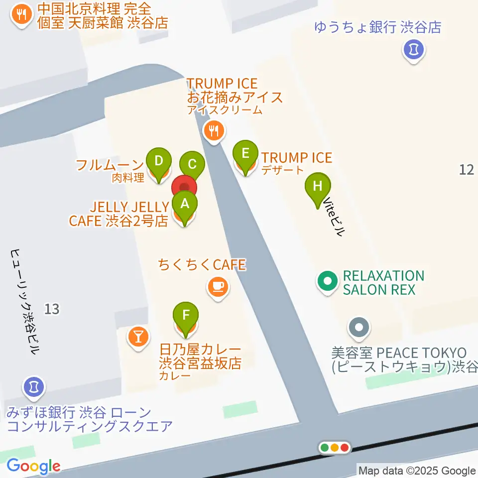 パワフルヴォイスヴォーカルスクール渋谷校周辺のファミレス・ファーストフード一覧地図
