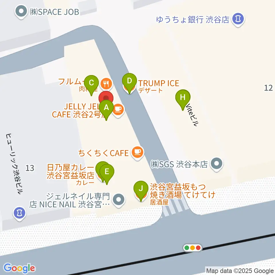 パワフルヴォイスヴォーカルスクール渋谷校周辺のファミレス・ファーストフード一覧地図