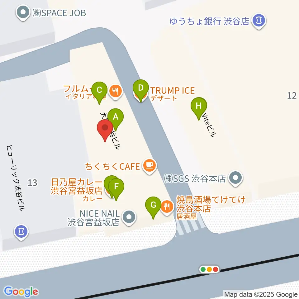 パワフルヴォイスヴォーカルスクール渋谷校周辺のファミレス・ファーストフード一覧地図