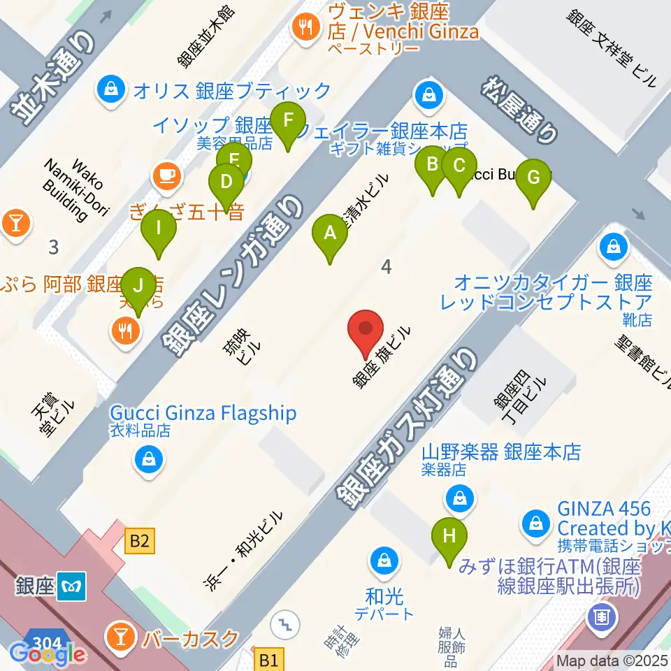銀座十字屋ハープ＆フルートサロン周辺のファミレス・ファーストフード一覧地図