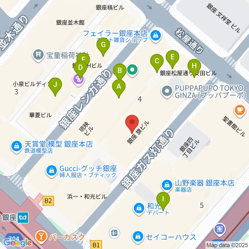 銀座十字屋ハープ＆フルートサロン周辺のファミレス・ファーストフード一覧地図