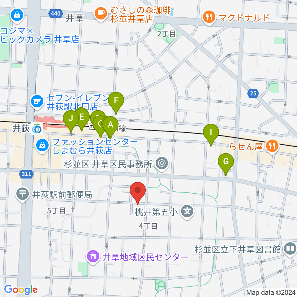 n.a.m.周辺のファミレス・ファーストフード一覧地図