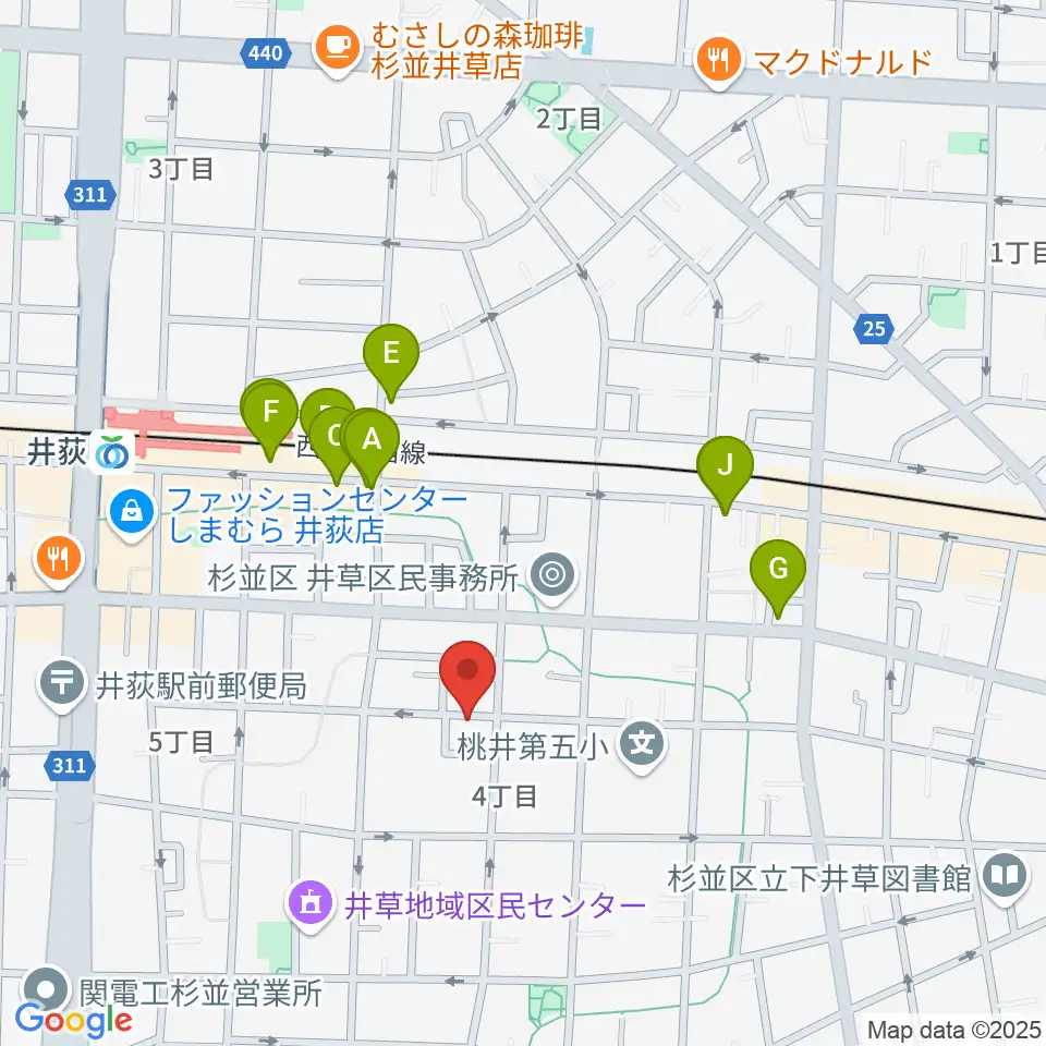 n.a.m.周辺のファミレス・ファーストフード一覧地図