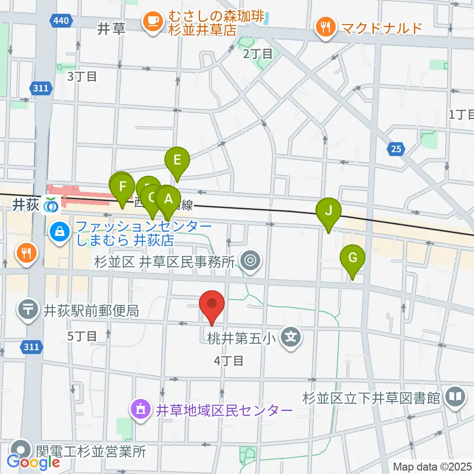 n.a.m.周辺のファミレス・ファーストフード一覧地図