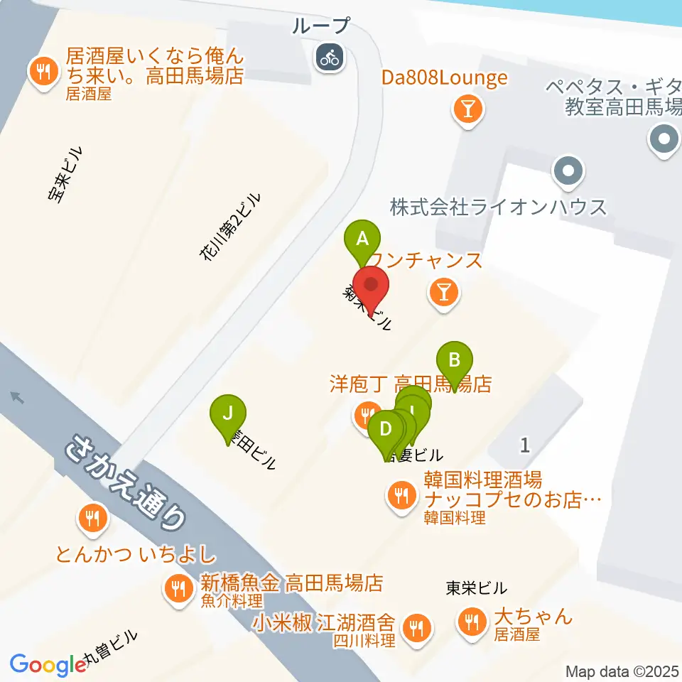 ペペタスギター教室 高田馬場教室周辺のファミレス・ファーストフード一覧地図