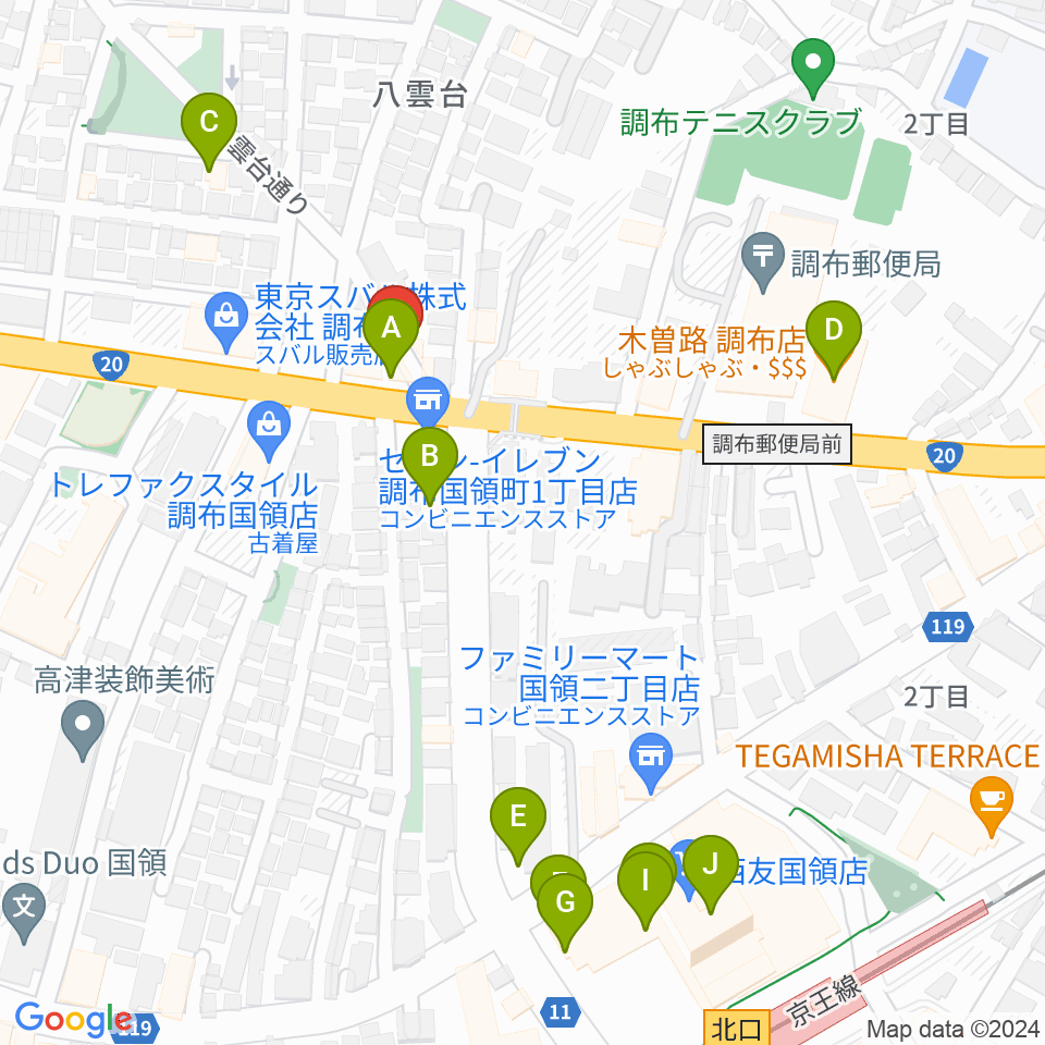 ソードミュージック多目的スタジオ周辺のファミレス・ファーストフード一覧地図