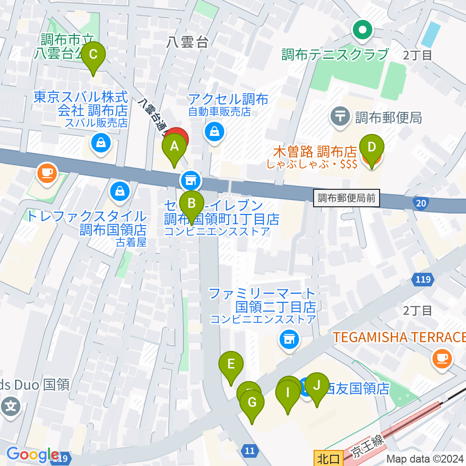 ソードミュージック多目的スタジオ周辺のファミレス・ファーストフード一覧地図